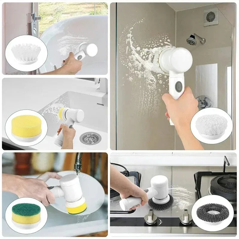 5-in-1 Electric Spin Scrubber Brush with 5 Heads for Bathroom Sink Bathtub Tile Shower Power Cleaning Peaceful Pleasures Health and Wellness