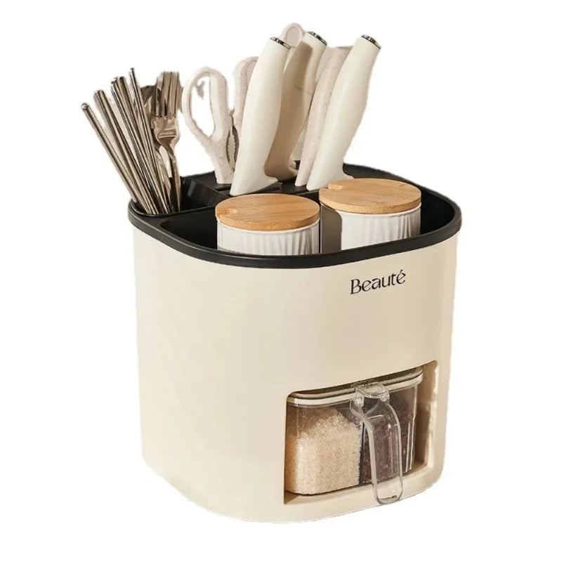 Storage Holders Cute Small Kitchen Organizer Chopstick Box Spice Bottle Storage Holder Large Capacity Rotating Knife Holder Peaceful Pleasures Health and Wellness