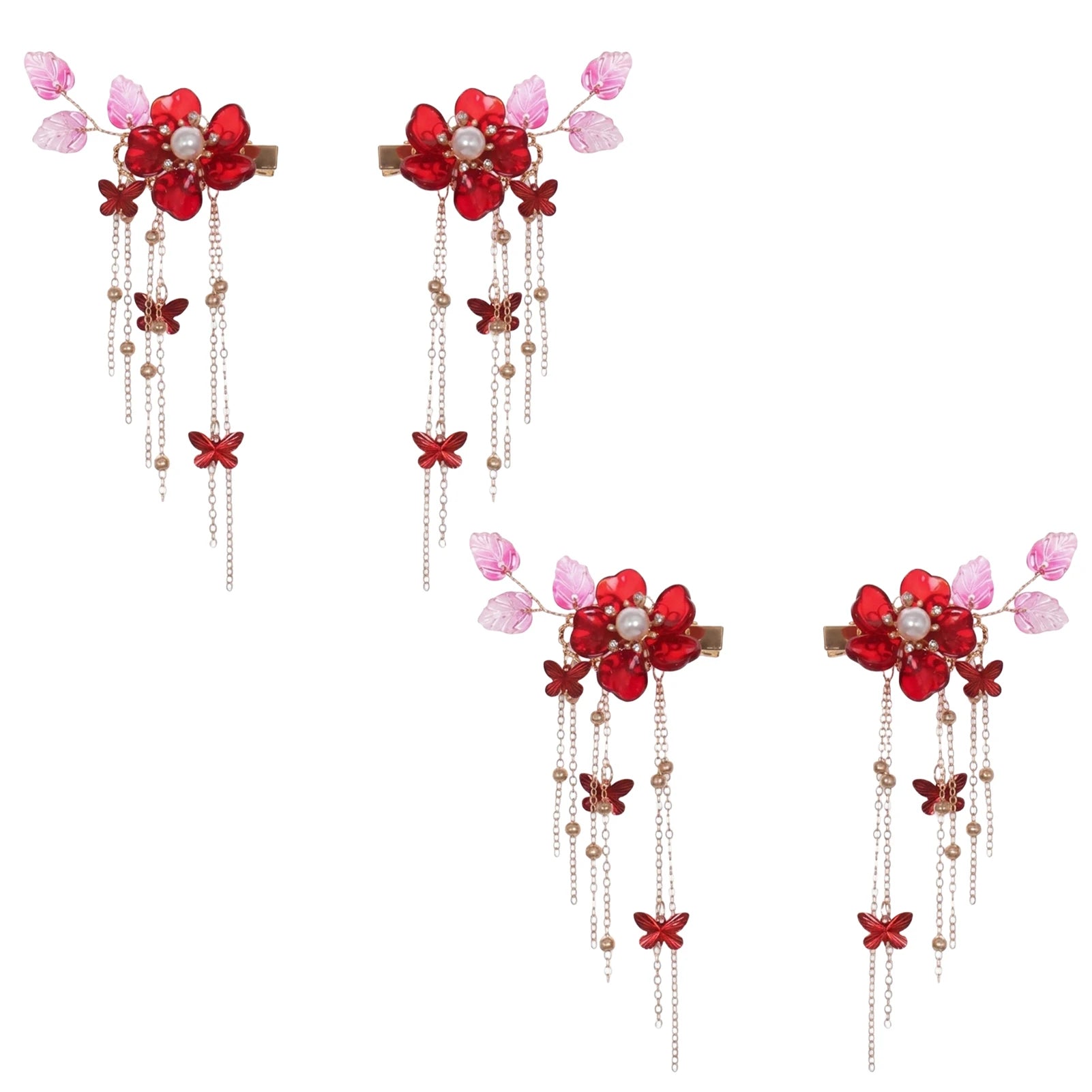 Butterfly Crystal Tassel Hair Clip Symmetrical Double Buns 2 Pairs Alloy Elegant Design for Festival and Daily Use Peaceful Pleasures Health and Wellness 2pair
