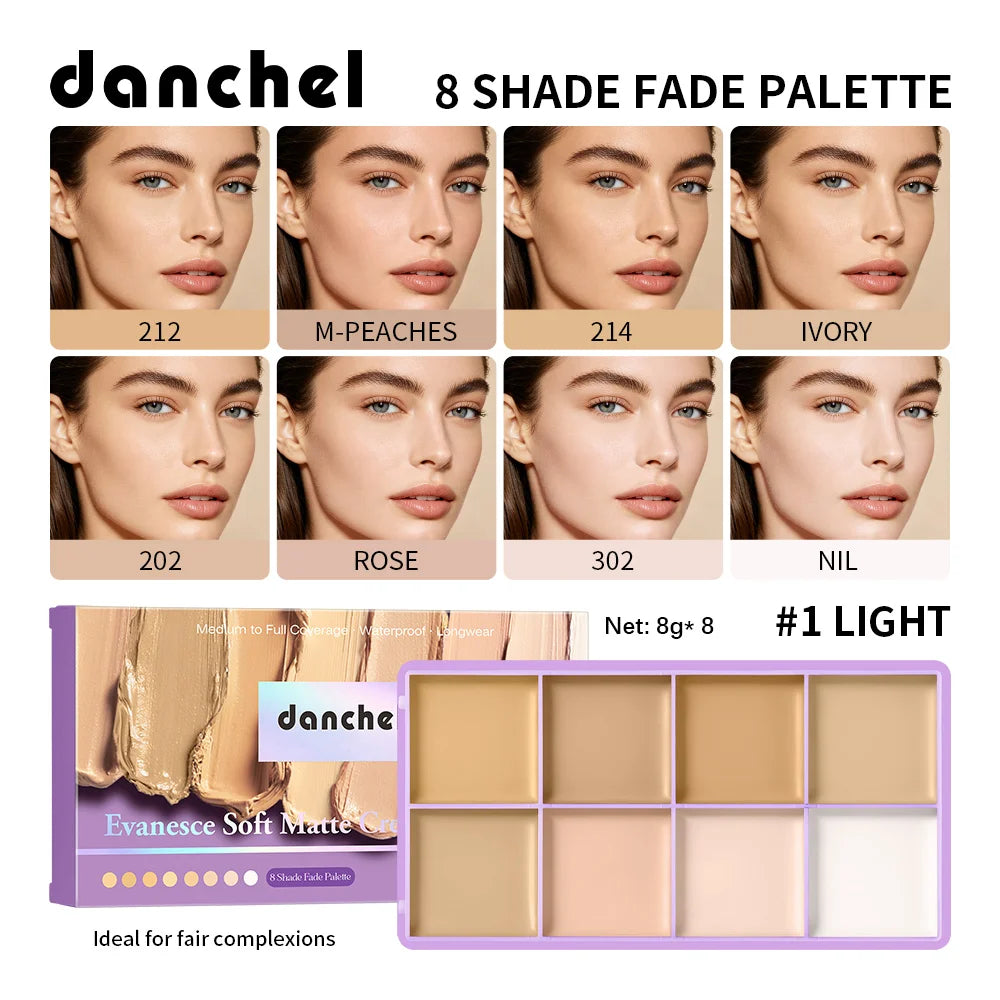 8 Shade Fade Palette Soft Matte Texture Cover Dark Circles, Redness, Skin Blemishes Waterproof Sweatproof Long-wearing Concealer Peaceful Pleasures Health and Wellness Light