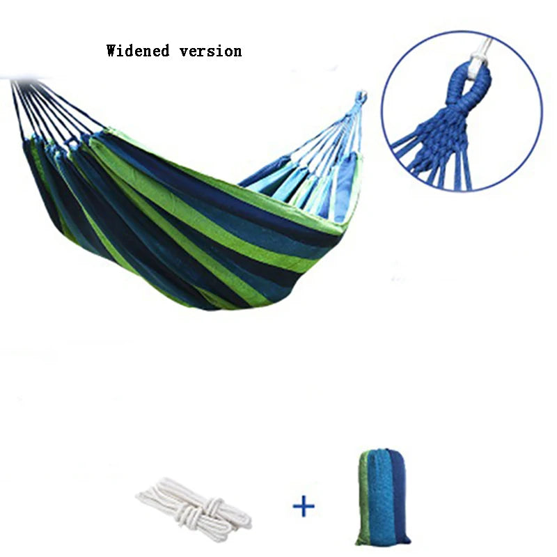 Outdoor Camping Indoor Swing Thickened Colored Strips Adult Double Anti-rollover Canvas Hammock No Wooden Sticks Peaceful Pleasures Health and Wellness Blue-260x150cm