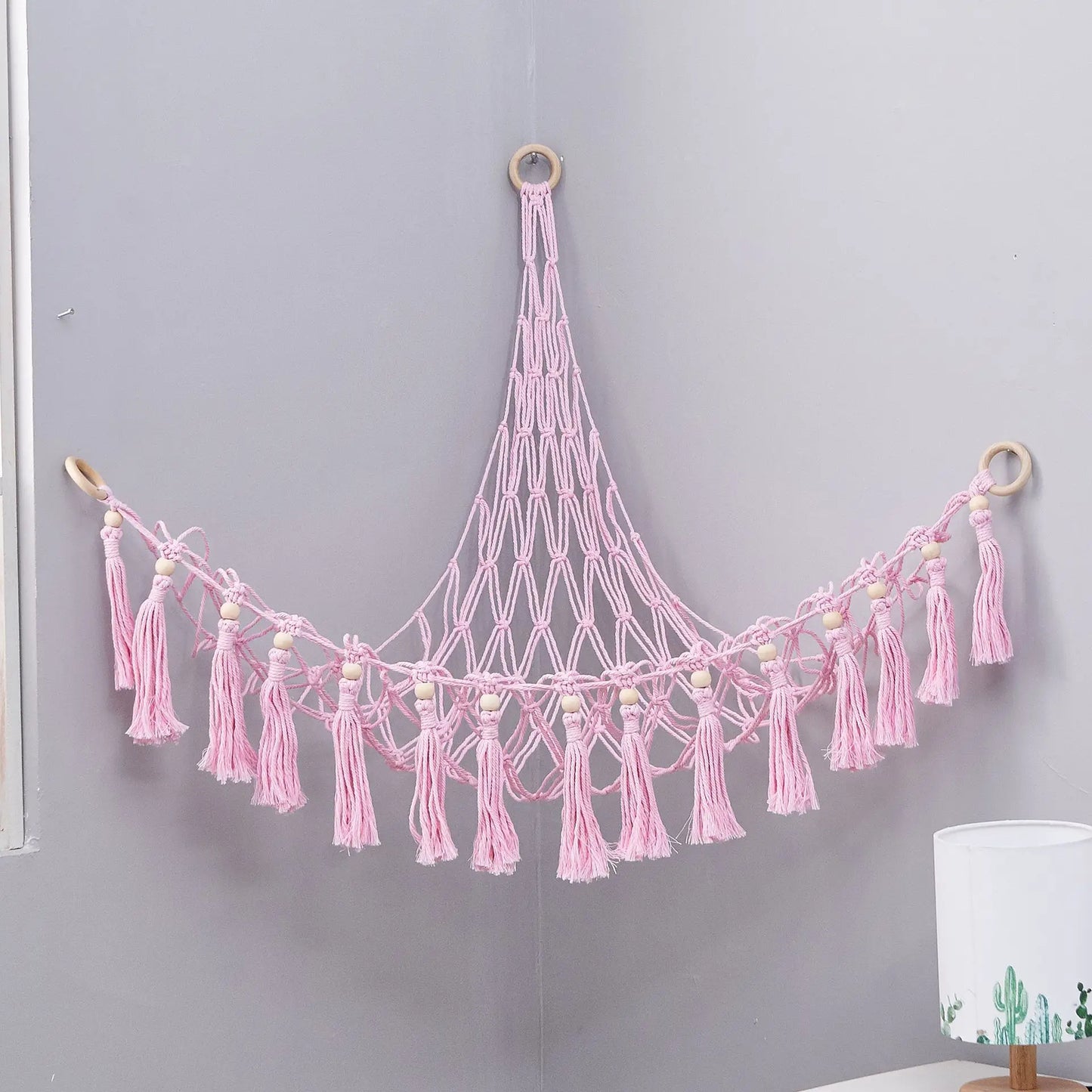 Triangle Wall Hanging Toy Net Pouch Children Room Storage Organizer Knitted Plush Toy Hammock Net Peaceful Pleasures Health and Wellness Pink C 90x90x95 1