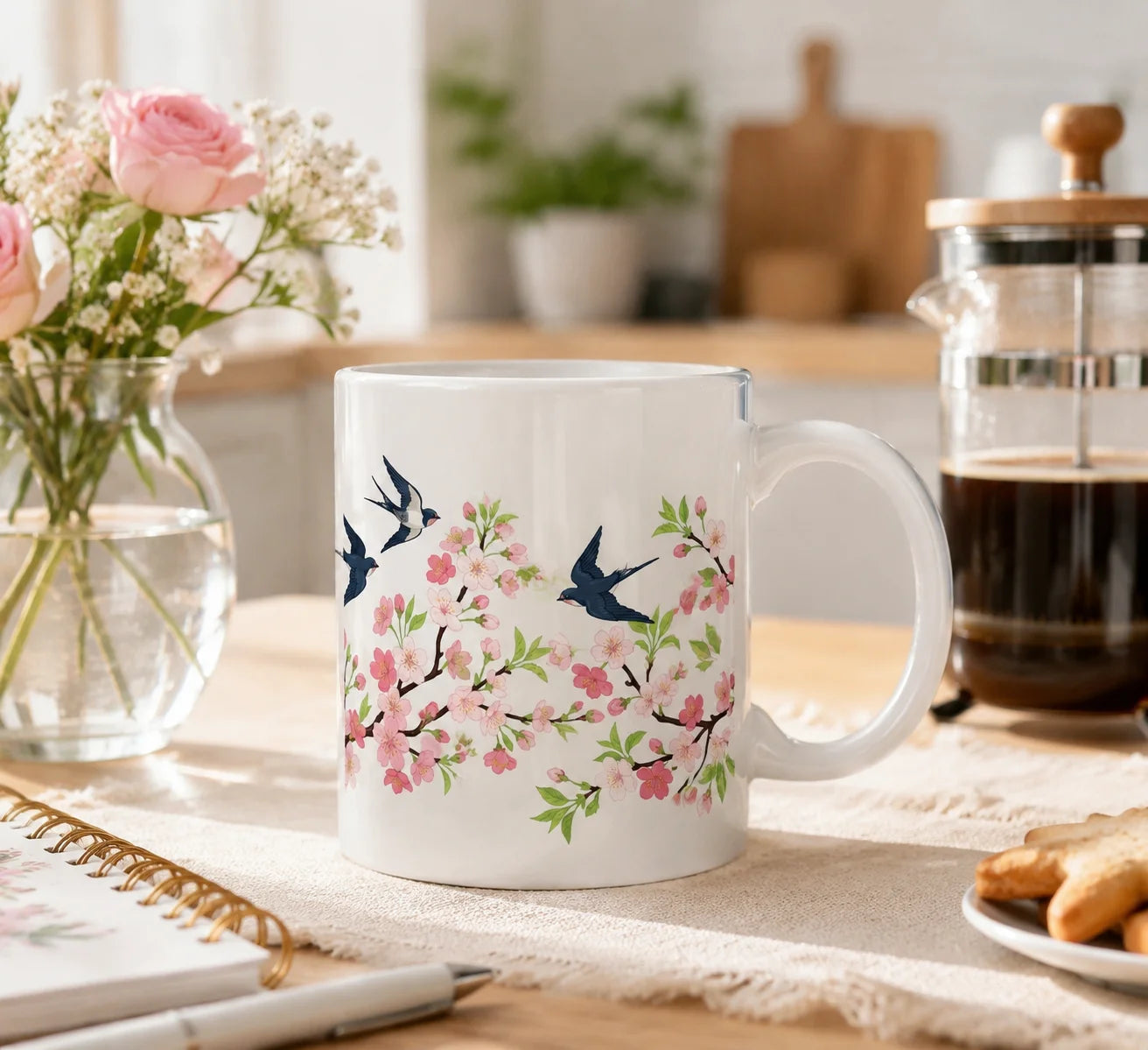 Cherry Blossom Bird UV Transfer Sticker | Floral Rub-On Decal