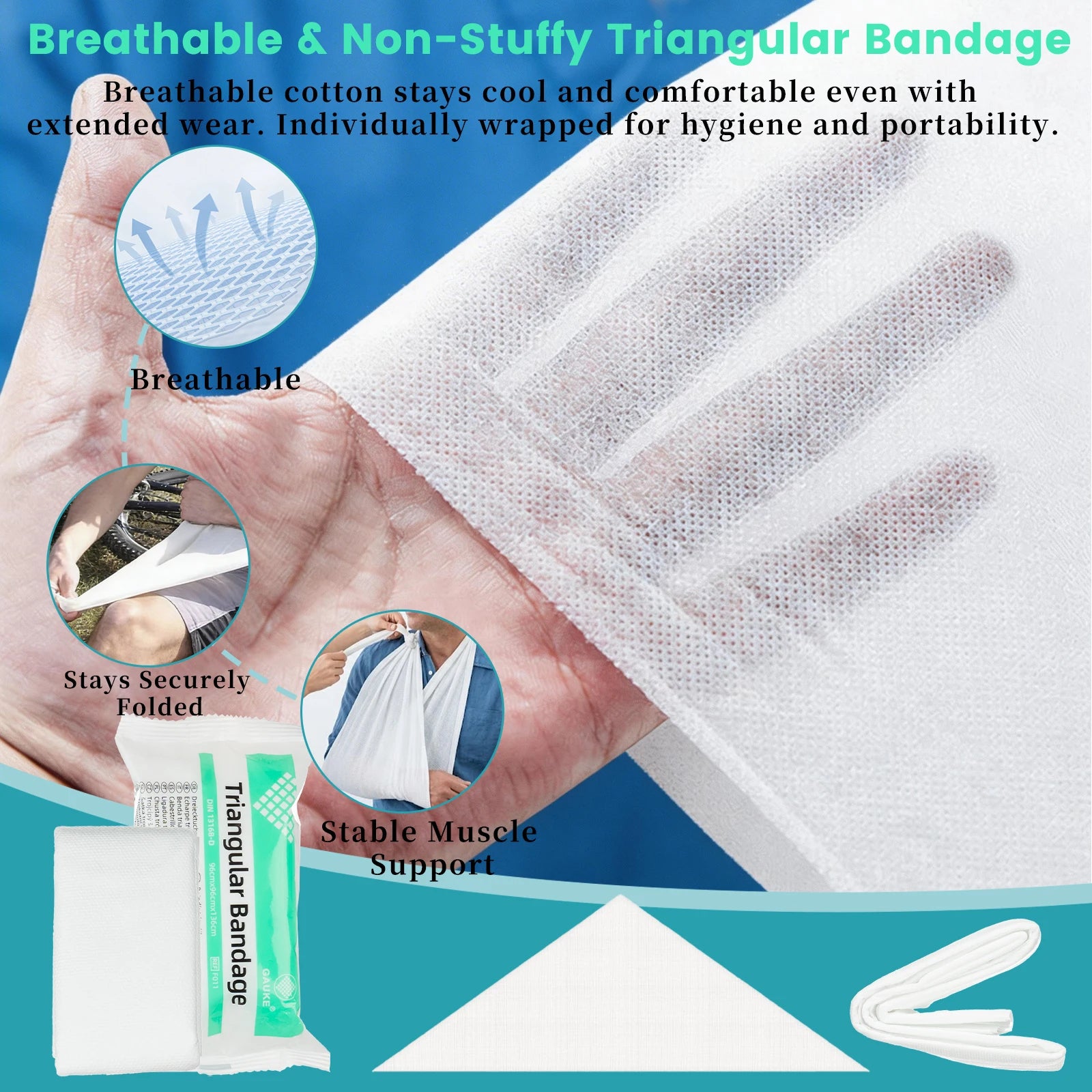 Medical Triangular Bandage 96x96x136 cm, First Aid Emergency Arm Sling Fracture Fixation Camping Survival Kit Supply, 1pc/10pcs Peaceful Pleasures Health and Wellness