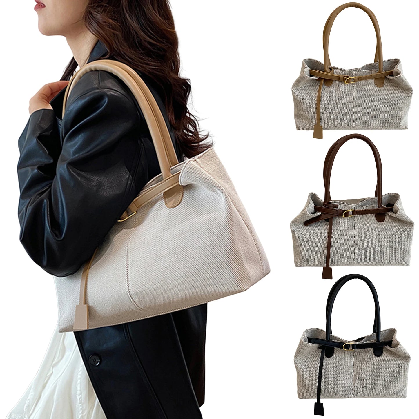 Women's Retro Tote Bag Large Capacity Shoulder Bag Korean Style Durable Polyester Fabric Peaceful Pleasures Health and Wellness