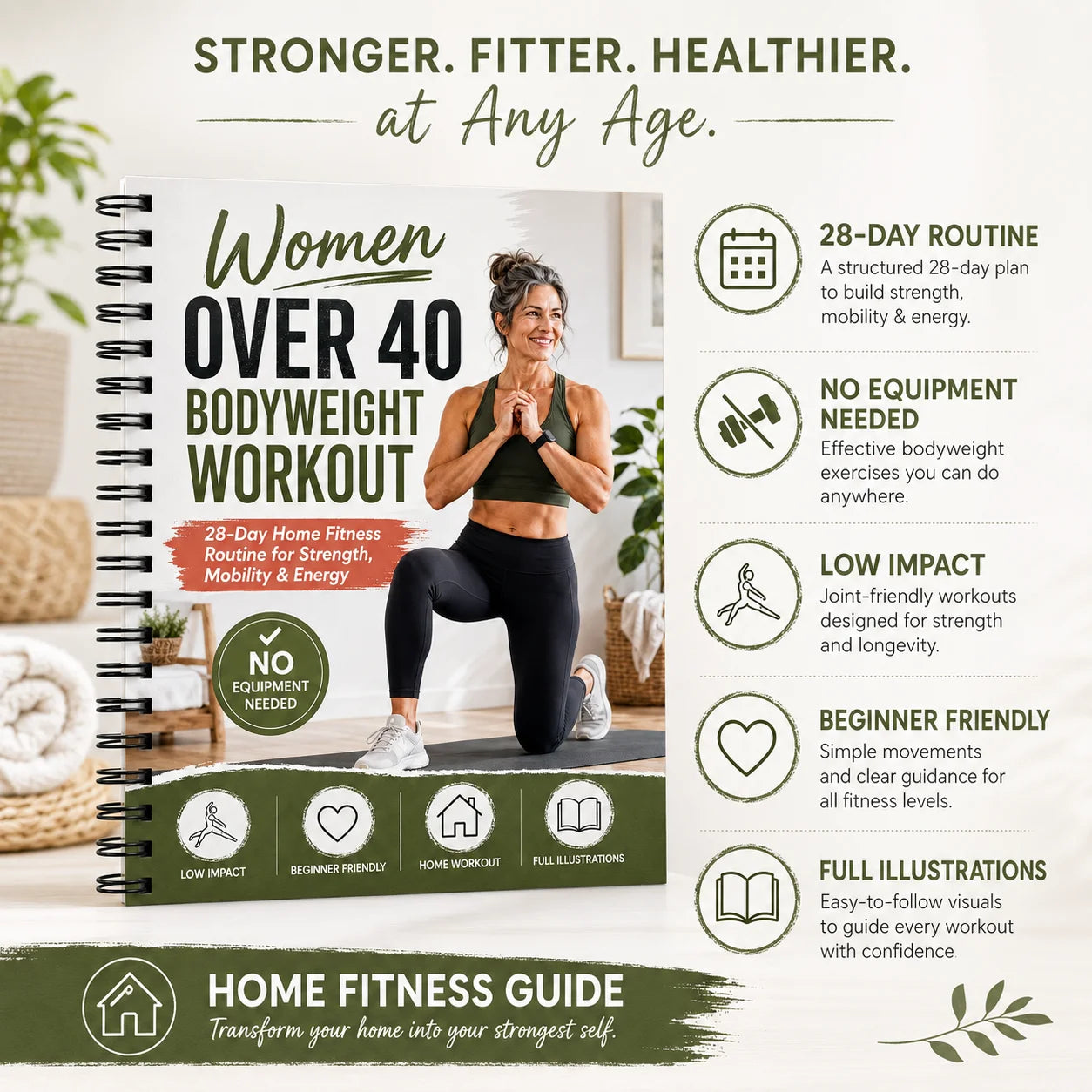 A5 Spiral Fitness Guide Women Over 40 Years Old 28 Day Home