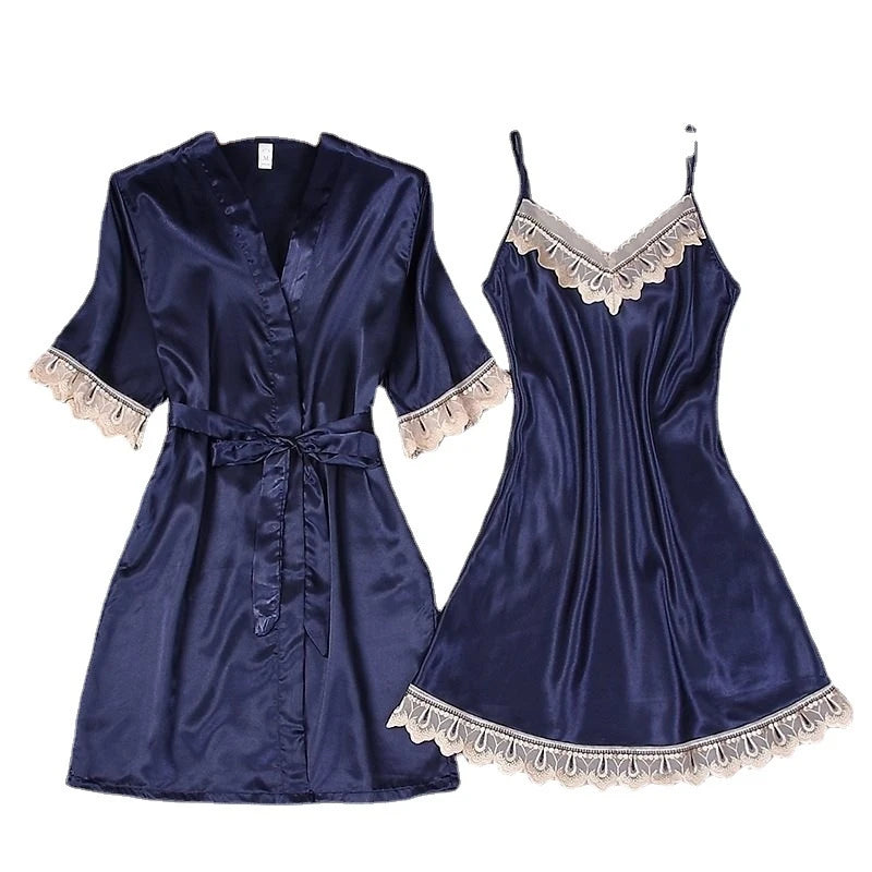 Lace-Trim Voile Robe & Lingerie Set | European Style
