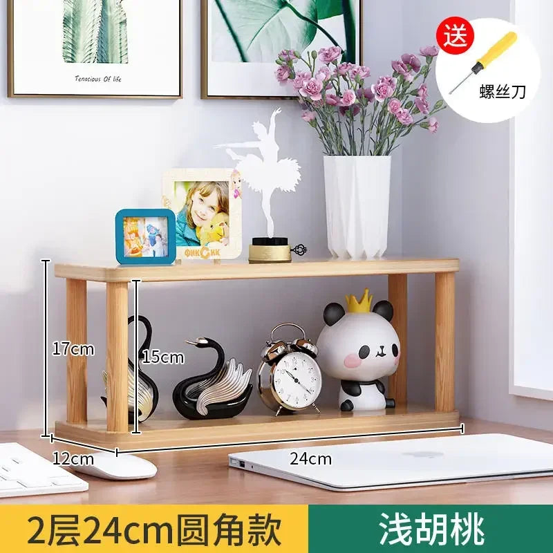 Minimalist Wooden Desktop Bookshelf | Multi-Layer Desk Organizer