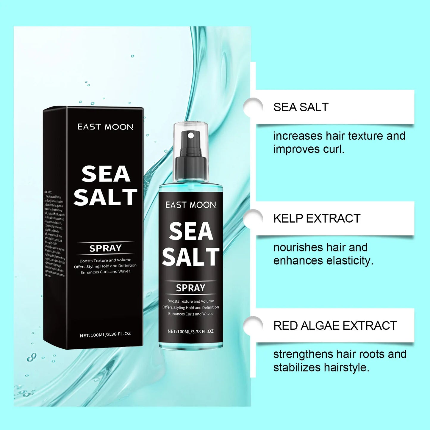 East Moon Sea Salt Hair Spray – Strong Hold Curl Enhancer 100ml