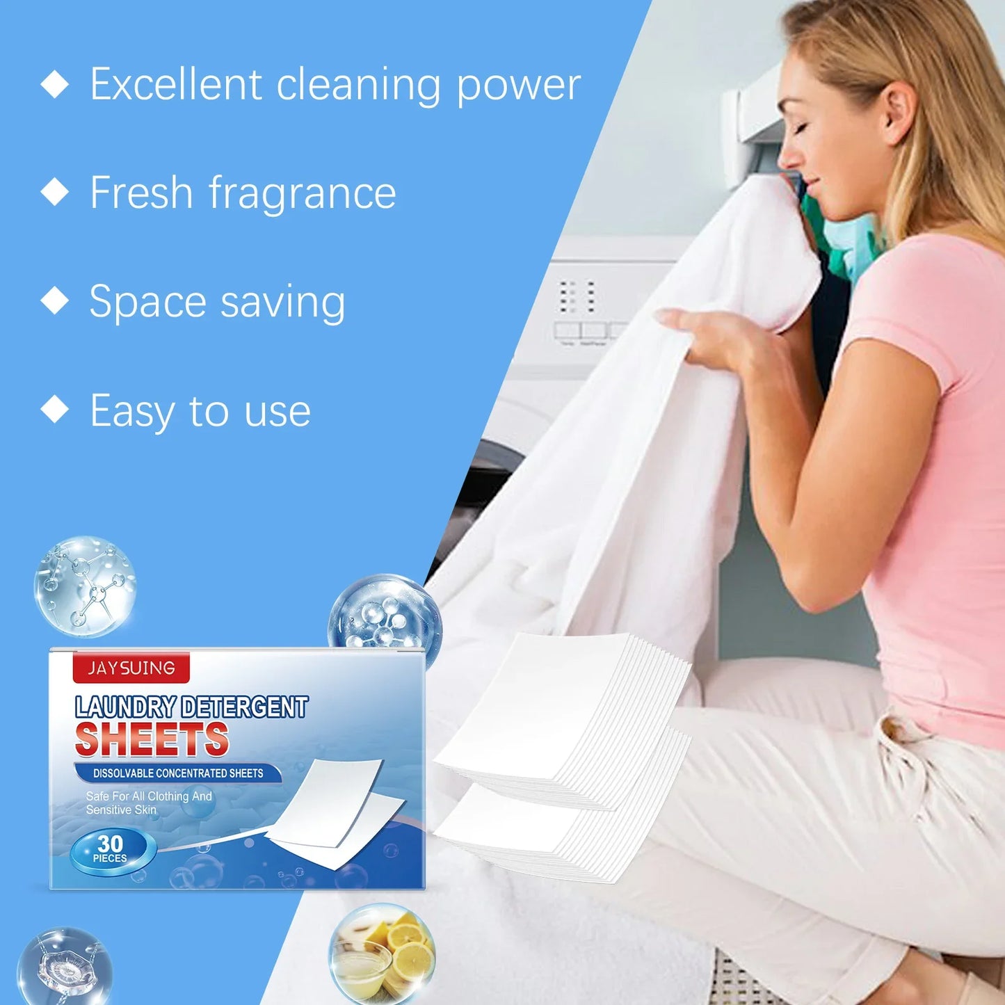 Jaysuing Laundry Detergent Sheets 30pc – Stain & Odor Remover