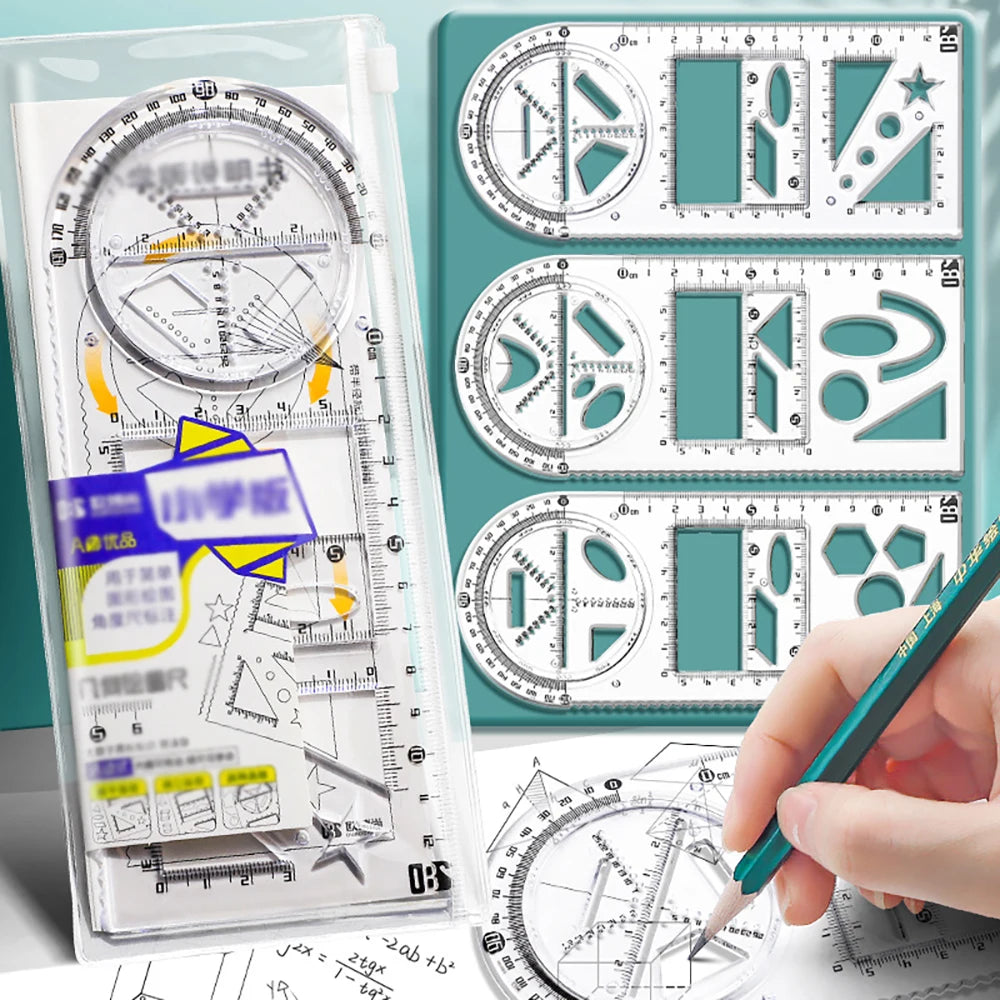 Multi Functional Drawing Ruler Student Rotatable Mathematical