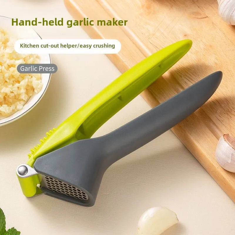 New Manual Stainless Steel Garlic Press Labor with Plastic Handle Saving Design Durable Garlic Puree Garlic Press Kitchen Gadget Peaceful Pleasures Health and Wellness