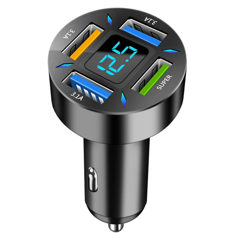 4-Port 66W Car Charger PD QC3.0 Fast Charging USB Type-C