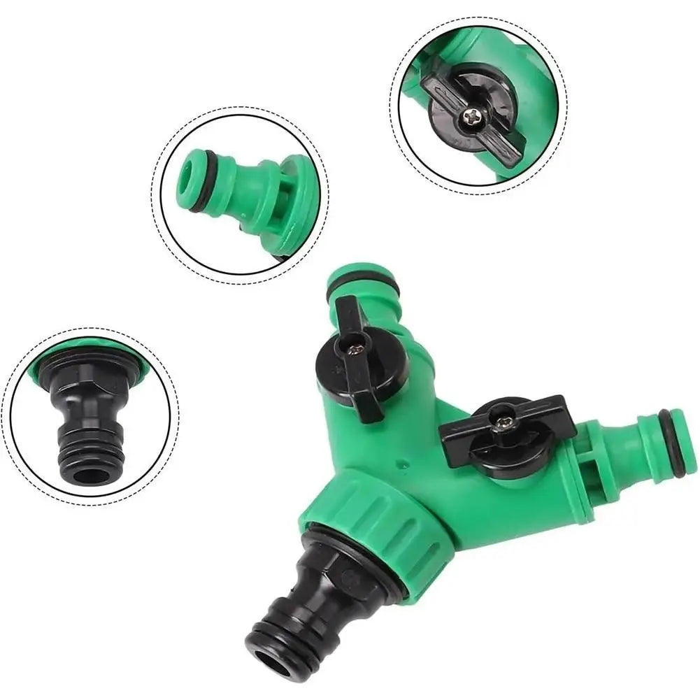 2-Way Garden Hose Splitter Y Connector with Dual Valves