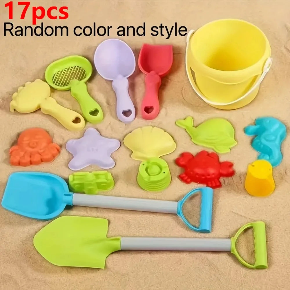 Kids Beach Sand Toys Set – Bucket, Shovel, Rake & Dino Molds