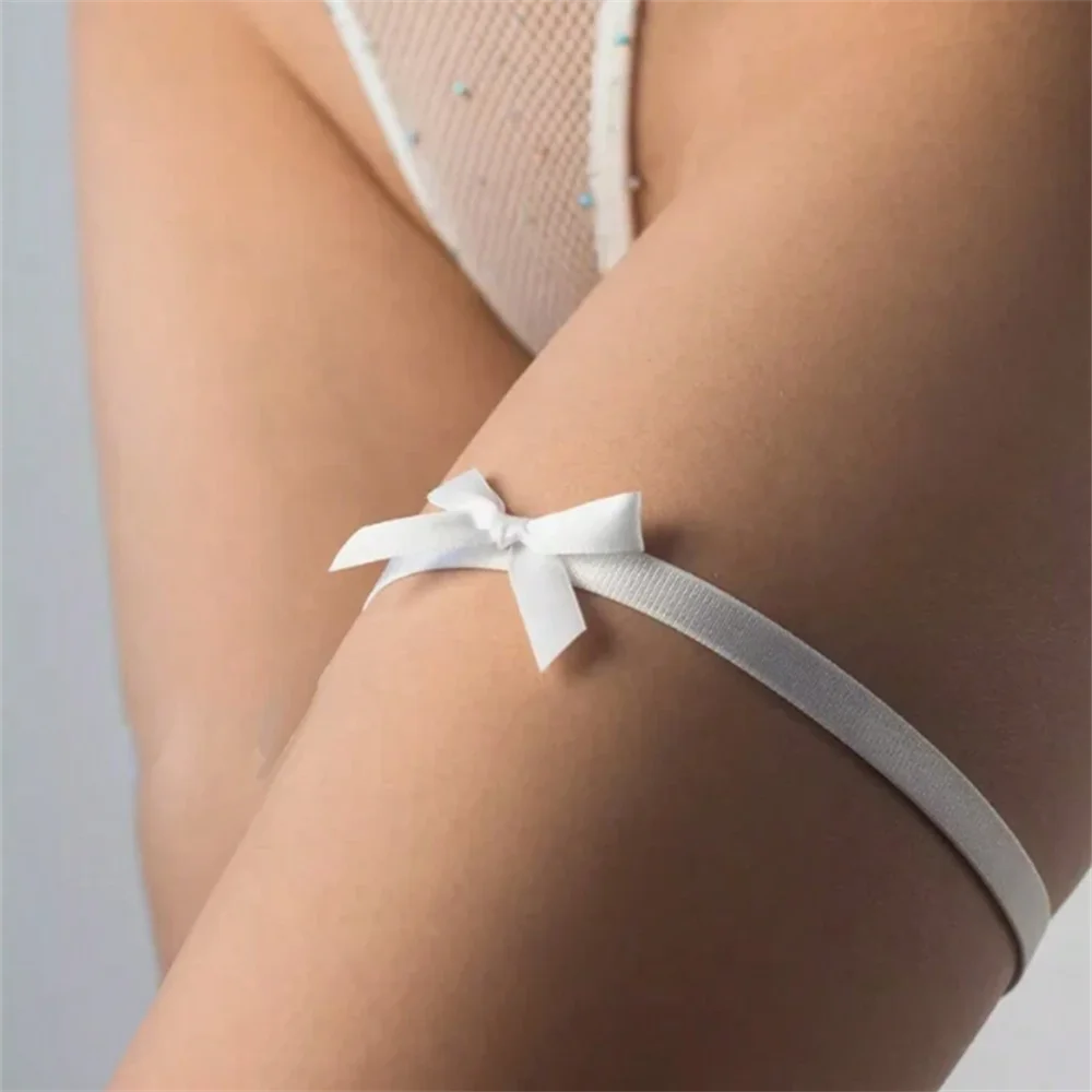 Women White Strappy Leg Garter Belt Elastic Dance Cosplay Rave Bow