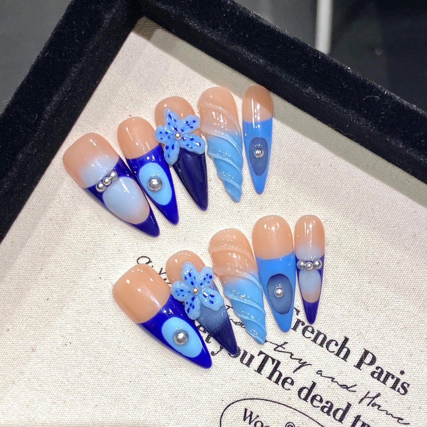 Handmade Press on Nails Summer Ice Clear Lily Flower Fake Nails Wearable Detachable Gradient Pink Long Pointed False Nail Tips Peaceful Pleasures Health and Wellness L 2