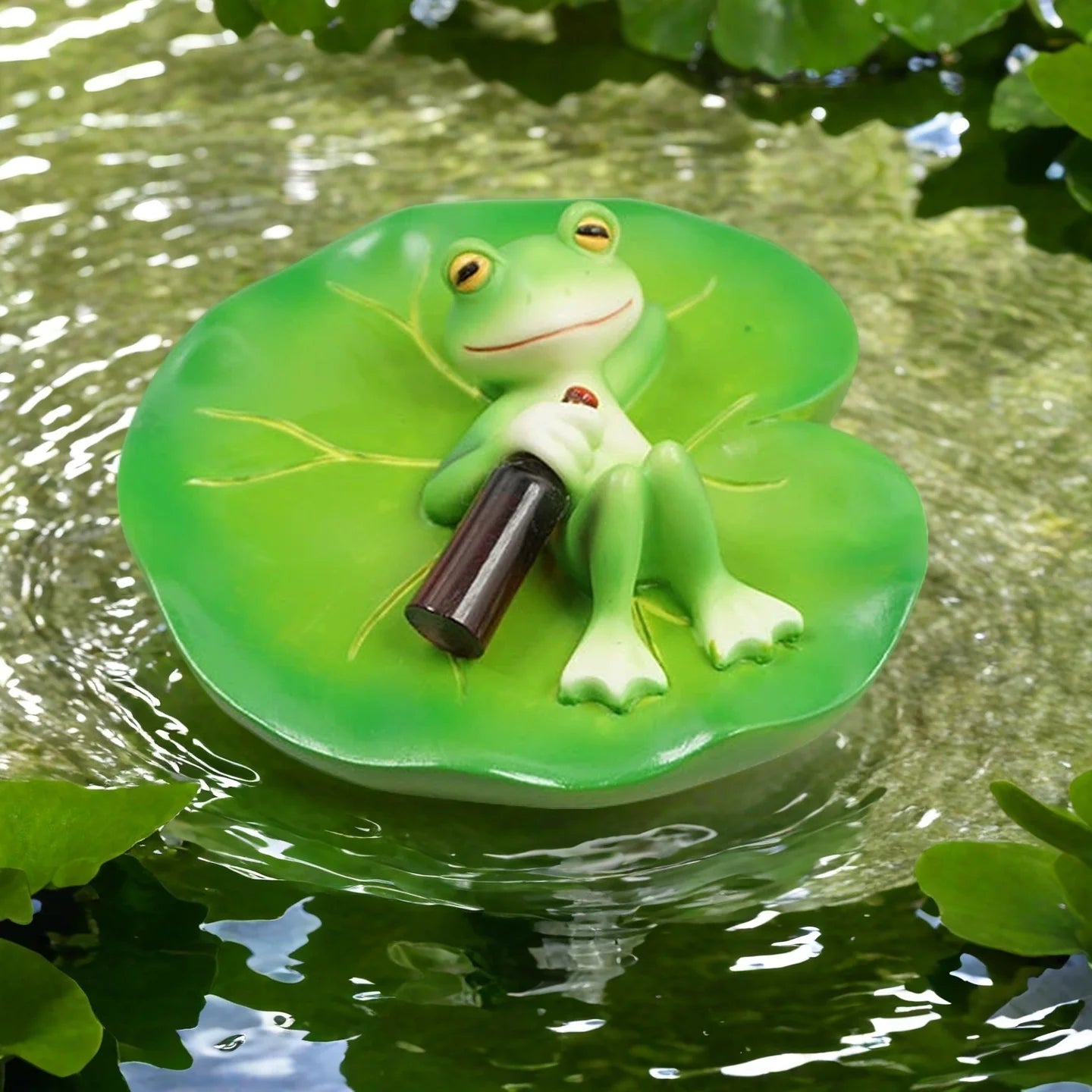 Floating Frog Pond Ornament | Resin Figurine Garden Decor Garden Figurine Peaceful Pleasures Health and Wellness