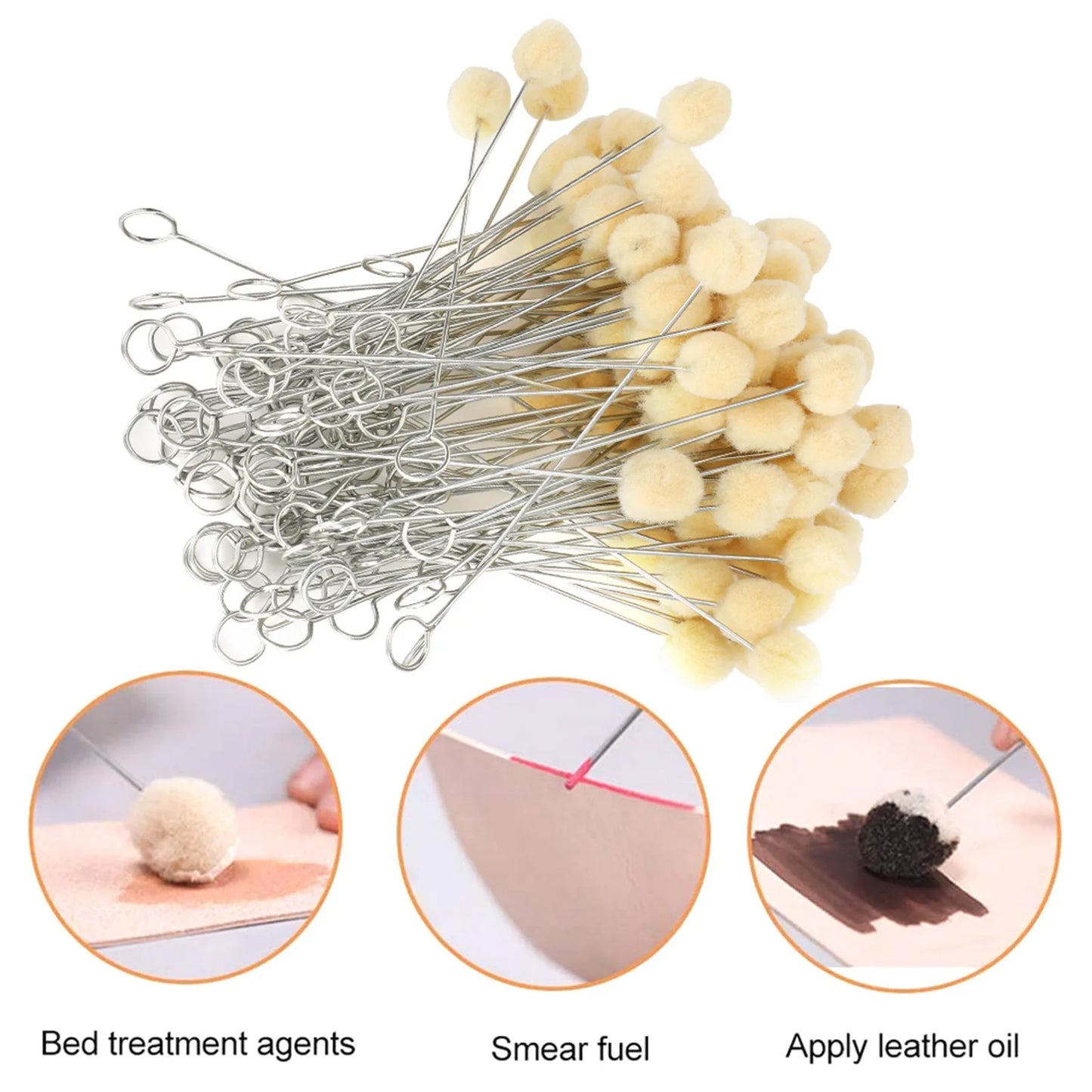 Leather Wool Daubers Oily Dye Ball Brush Metal Handle DIY Handmade
