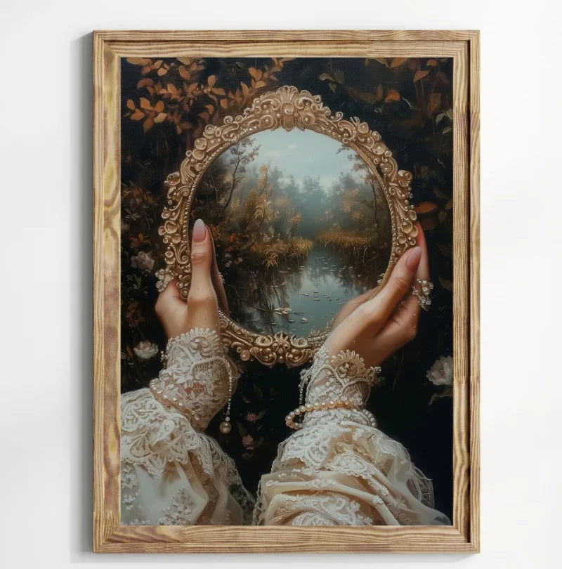 Victorian Woman Canvas Wall Art | Moody Vintage Black Rose Print