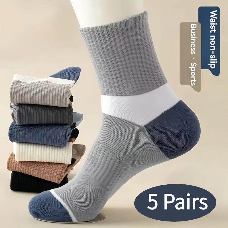 5 Pairs Men's Colorful Striped Casual Socks, Fashionable Sports Socks, Sweat Absorbing And Breathable, Suitable For All Seasons Peaceful Pleasures Health and Wellness 5 pairs Mixed Colors One Size