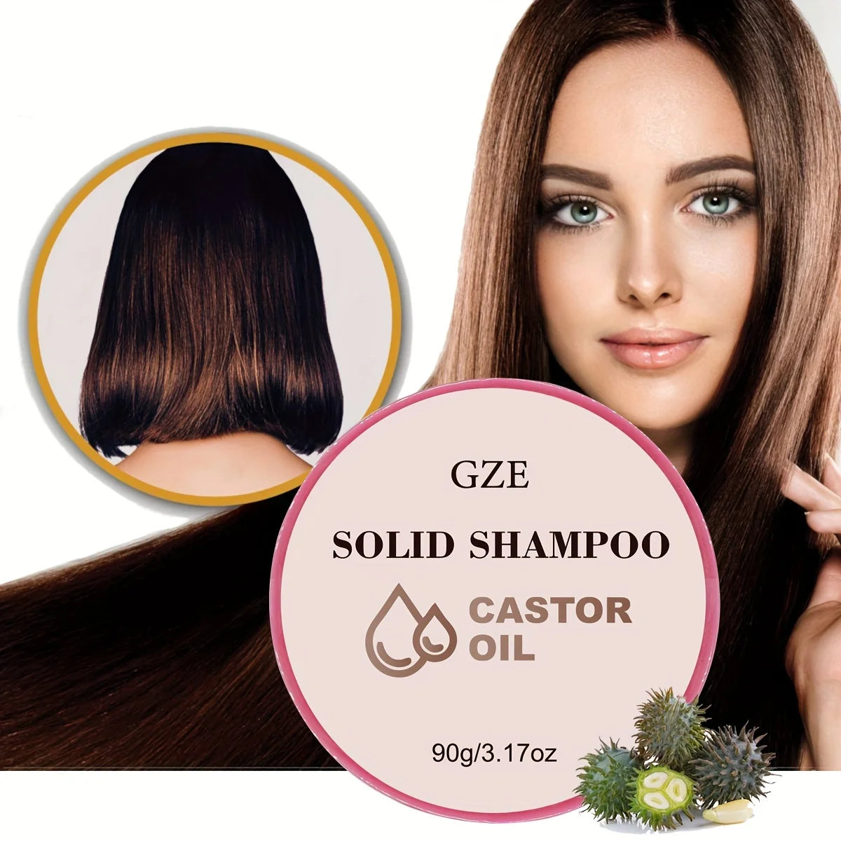GZE Castor Oil Nourishing Shampoo Bar – Eco-Friendly, 90g