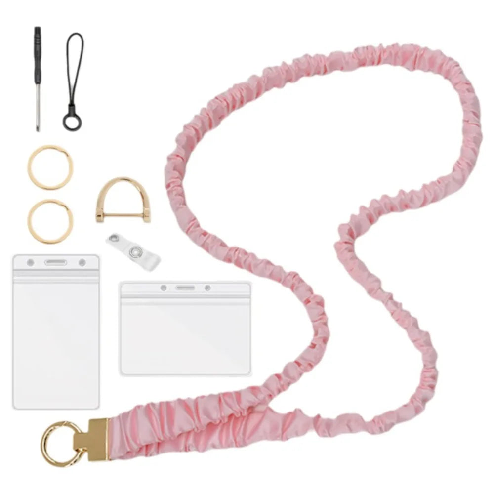 Safety Breakaway Buckle ID Badge Lanyard Stretchy Scrunchie Style Adjustable Elastic Material Retractable Lanyard Set Peaceful Pleasures Health and Wellness Pink Set 1