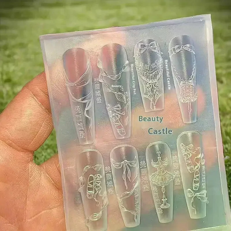 3D Silicone DIY Nail Art Decoration Mold - Ribbon Bow Ballet Shoes Design, Translucent Carving Template Tool Peaceful Pleasures Health and Wellness