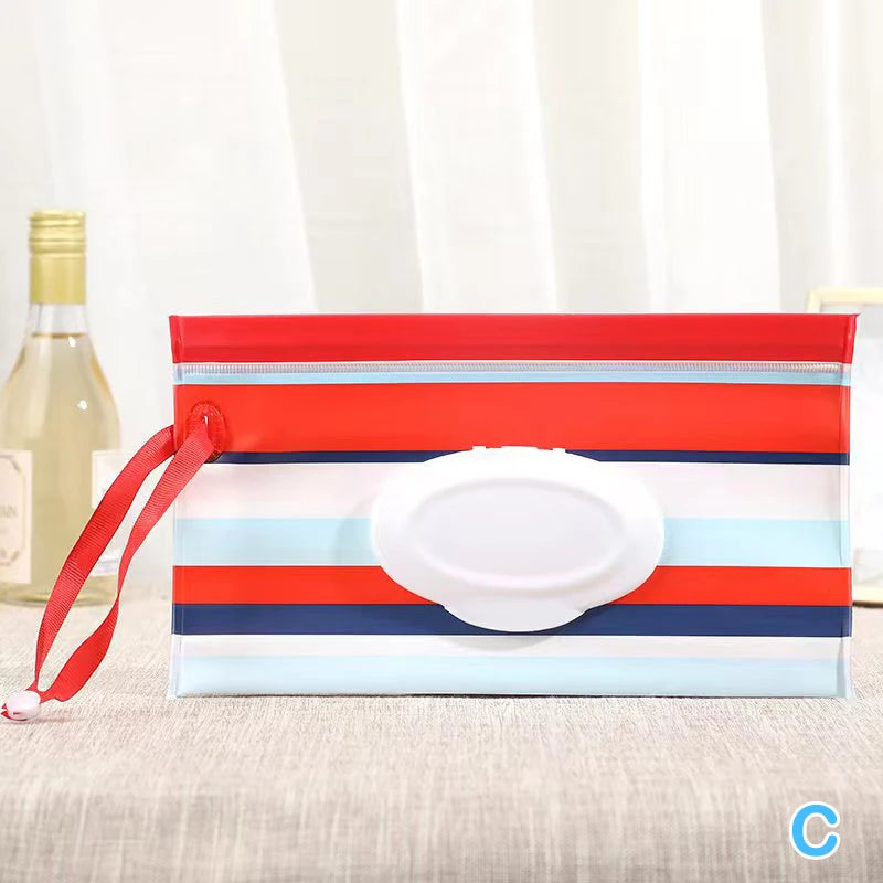 Portable Baby Wet Wipes Dispenser Bag | Cartoon Snap-Strap Pouch