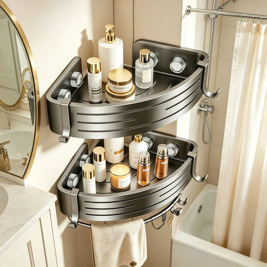 No-Drill Suction Cup Bathroom Corner Shelf Organizer Rack Bathroom Corner Shelf Peaceful Pleasures Health and Wellness