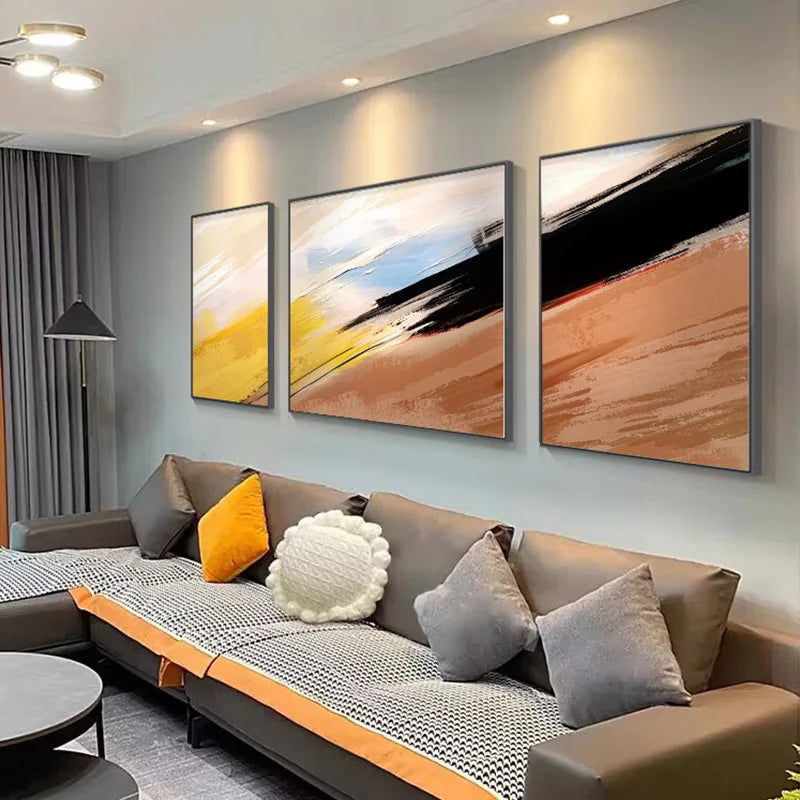 100% Hand-Painted Abstract Canvas Modern Minimalist Living Room Decoration Painting High-end Sense Art Triptych Mural Peaceful Pleasures Health and Wellness
