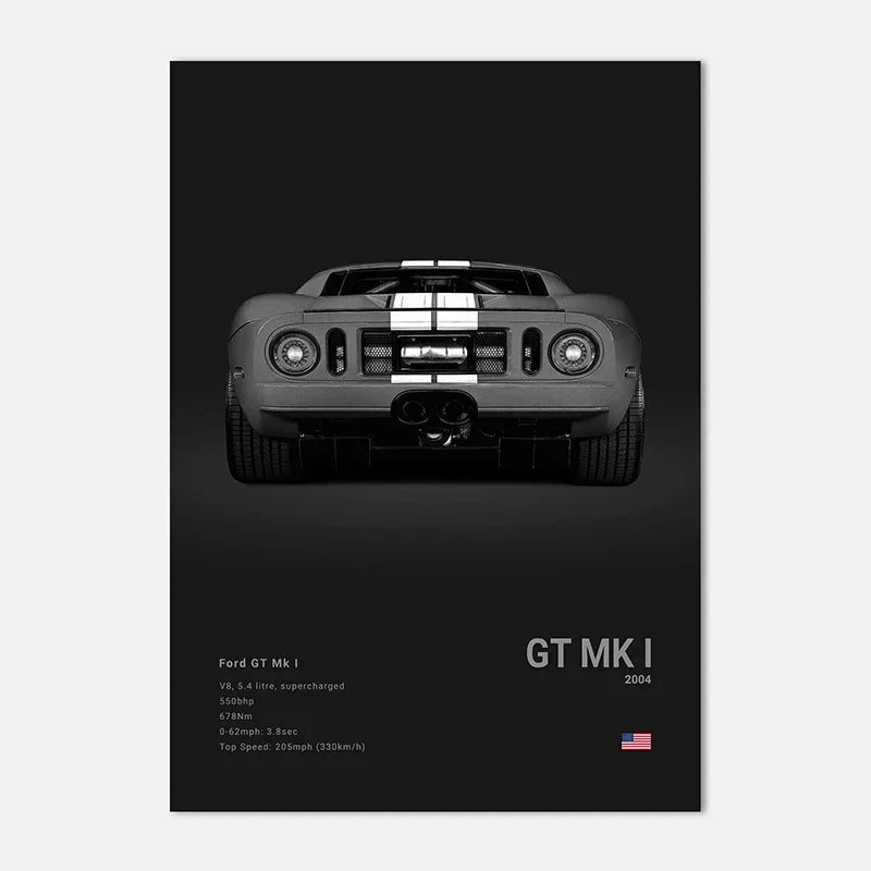 Famous Cars GT Canvas Wall Art Print Poster – Unframed Decor