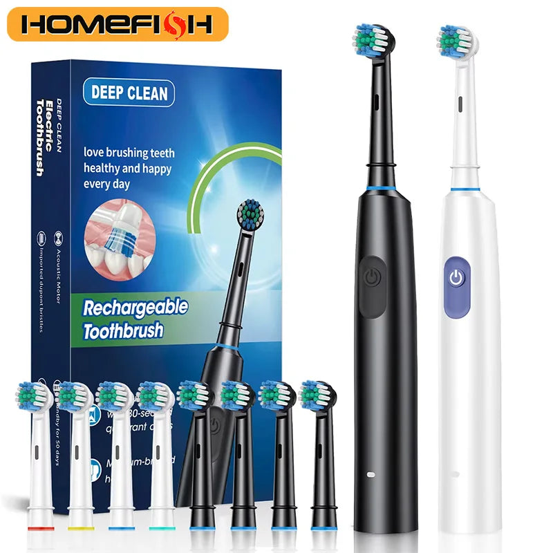 HOMEFISH Bestselling 5-Speed Rotating Electric Toothbrush 360° Rotating Soft Bristle Head Waterproof Sonic Rechargeable Peaceful Pleasures Health and Wellness