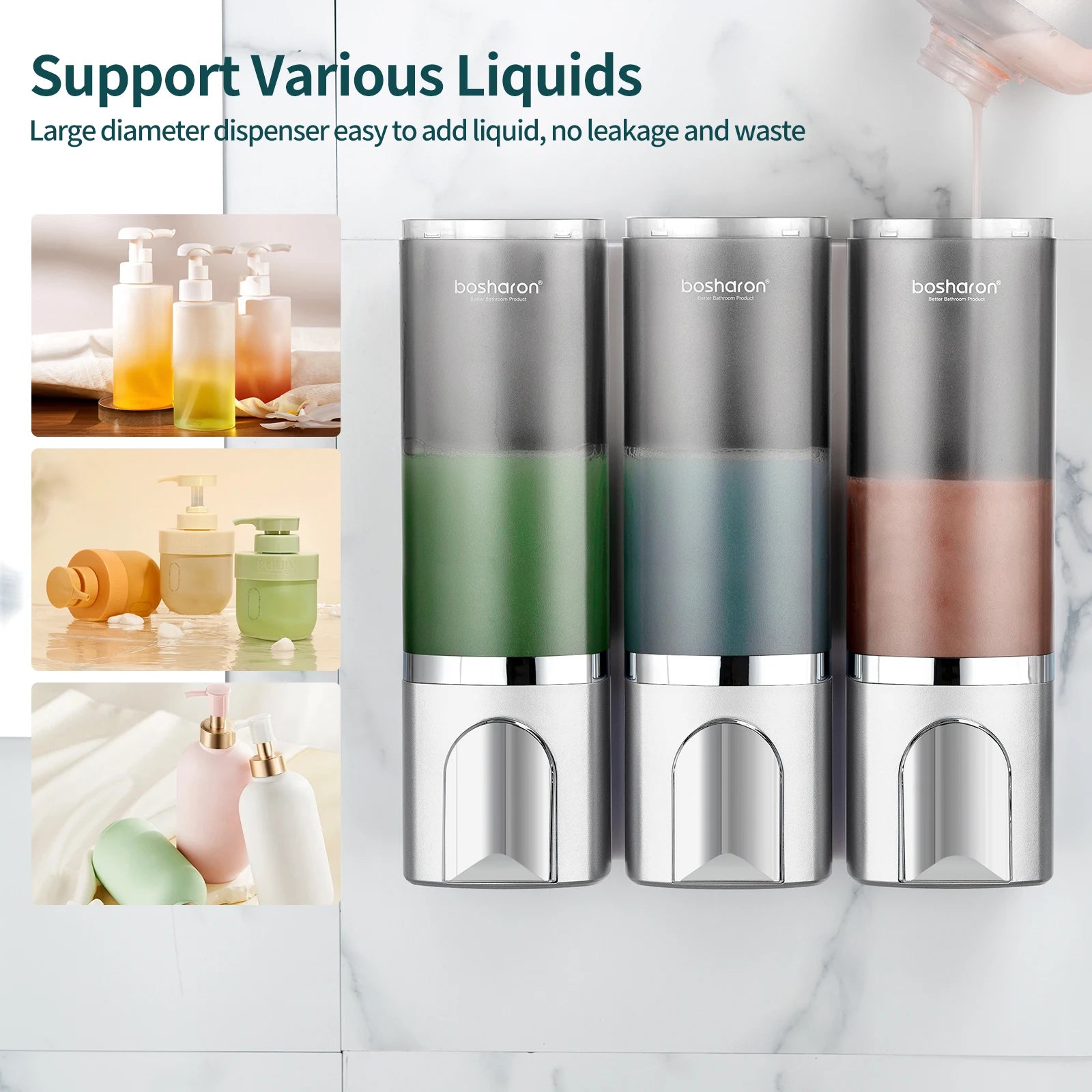Wall Mounted Shower Soap Dispenser, Shampoo and Conditioner, 3 Chamber No Drill Peaceful Pleasures Health and Wellness