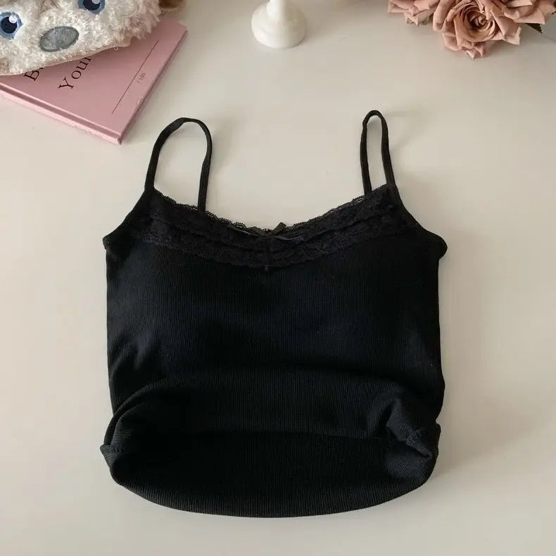 Women's Bow Lace Corset Camisole Crop Top with Chest Pad