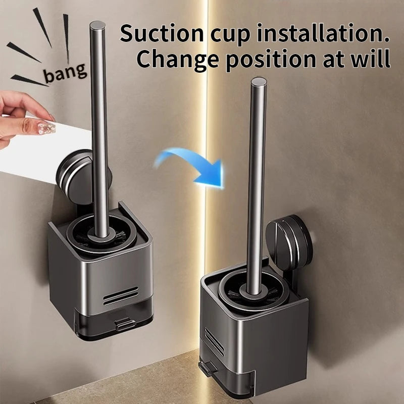 Wall-Mounted Suction Cup Toilet Brush Set & Storage Rack