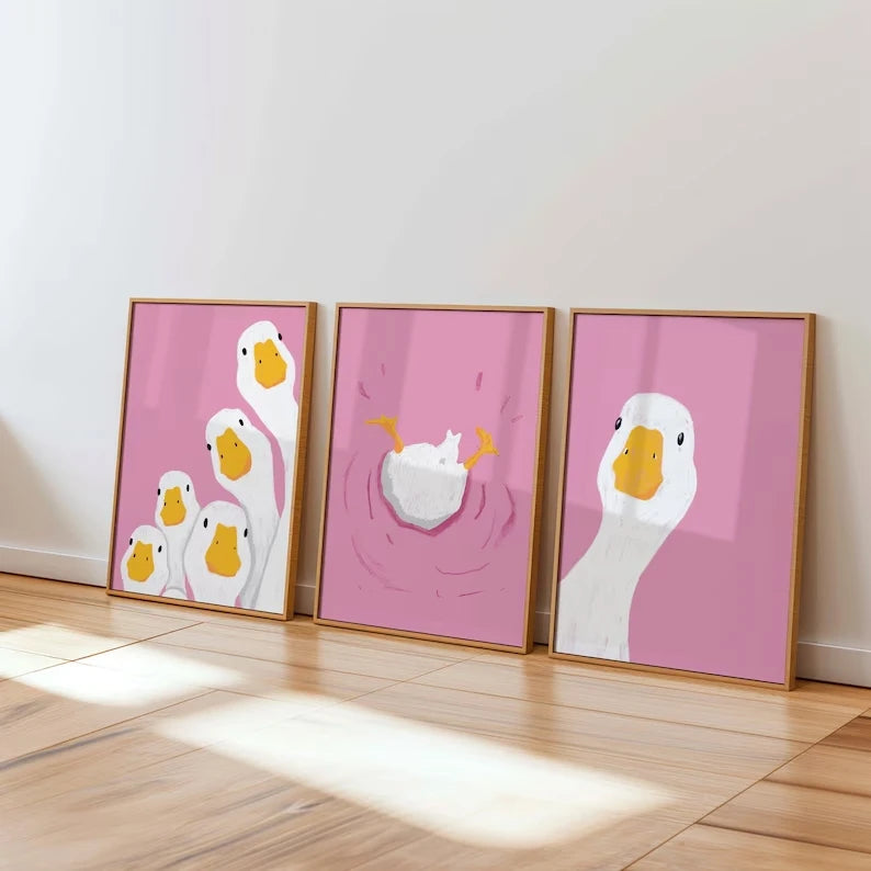 3-Piece Pink Duck Canvas Wall Art | Kids Room & Home Decor