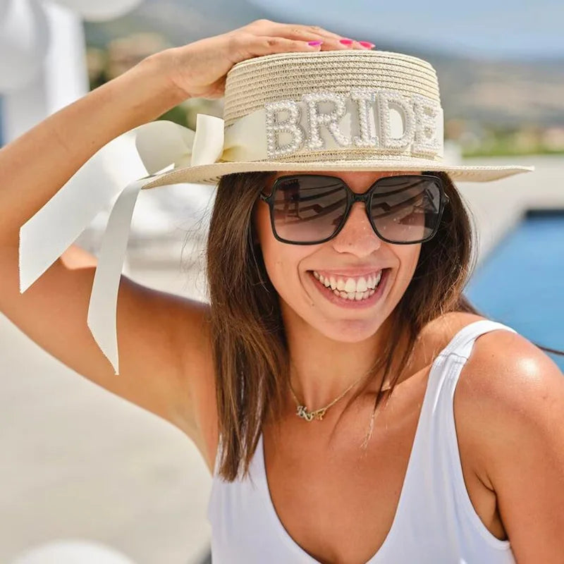 Pearl Bride Sun Hat | Beach Bachelorette Bridal Shower Gift