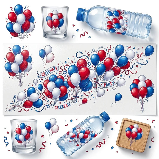 Patriotic Red White Blue Balloon UV DTF Sticker | 16oz Cup Decal UV DTF Transfer Sticker Peaceful Pleasures Health and Wellness