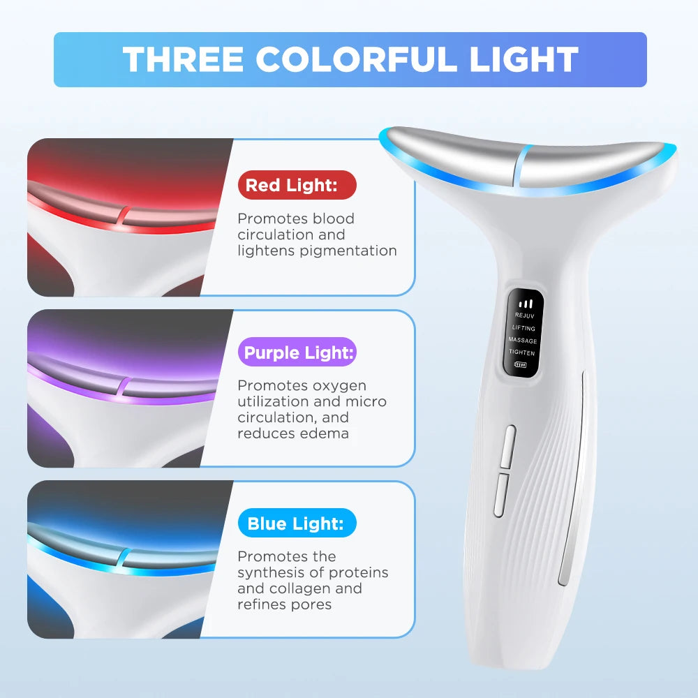 Microcurrent Neck Face Massager EMS Lifting Firming Skin Care Tightening Device LED Light Therapy for Neck Lines Reducer At Home Peaceful Pleasures Health and Wellness