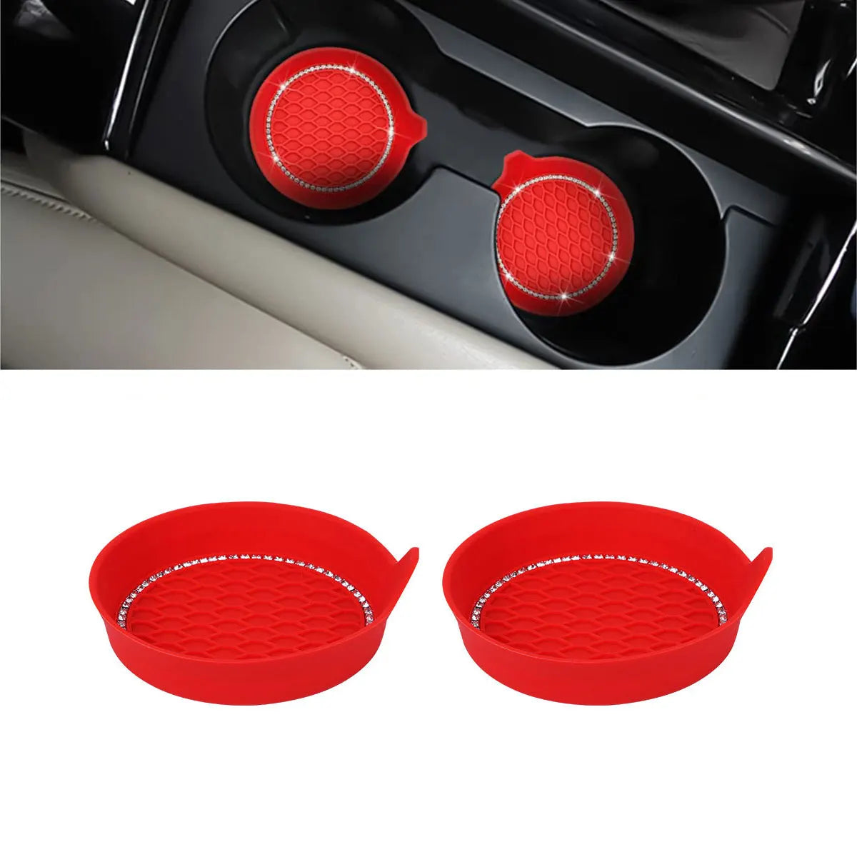 Rhinestone Car Cup Holder Coasters | Non-Slip Silicone Inserts
