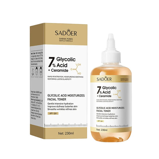 SADOER Glycolic Acid 7% Toning Serum Facial Skin Rejuvenating Moisturizing Facial Toner Firming Nourishing Face Essence SkinCare Peaceful Pleasures Health and Wellness RED 1PCS
