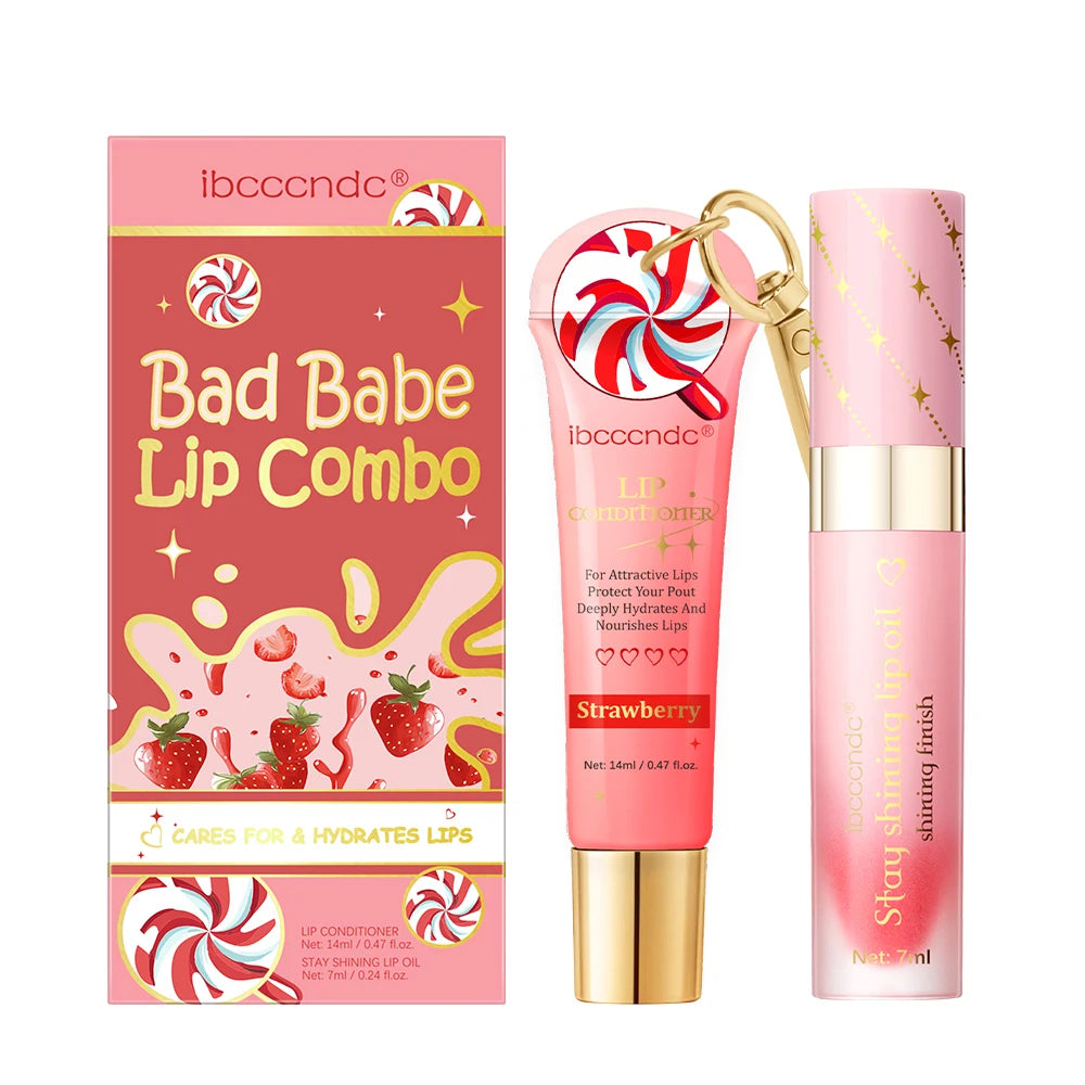 ibcccndc Lip Oil & Lip Stain Set – Hydrating Glossy Lip Duo Lip Oil & Gloss Set Peaceful Pleasures Health and Wellness strawberry 2pcs