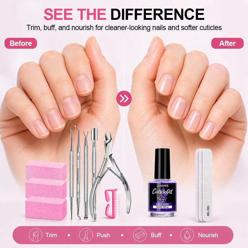 13-Piece Nail File & Manicure Kit with Cuticle Oil | LGRAMER