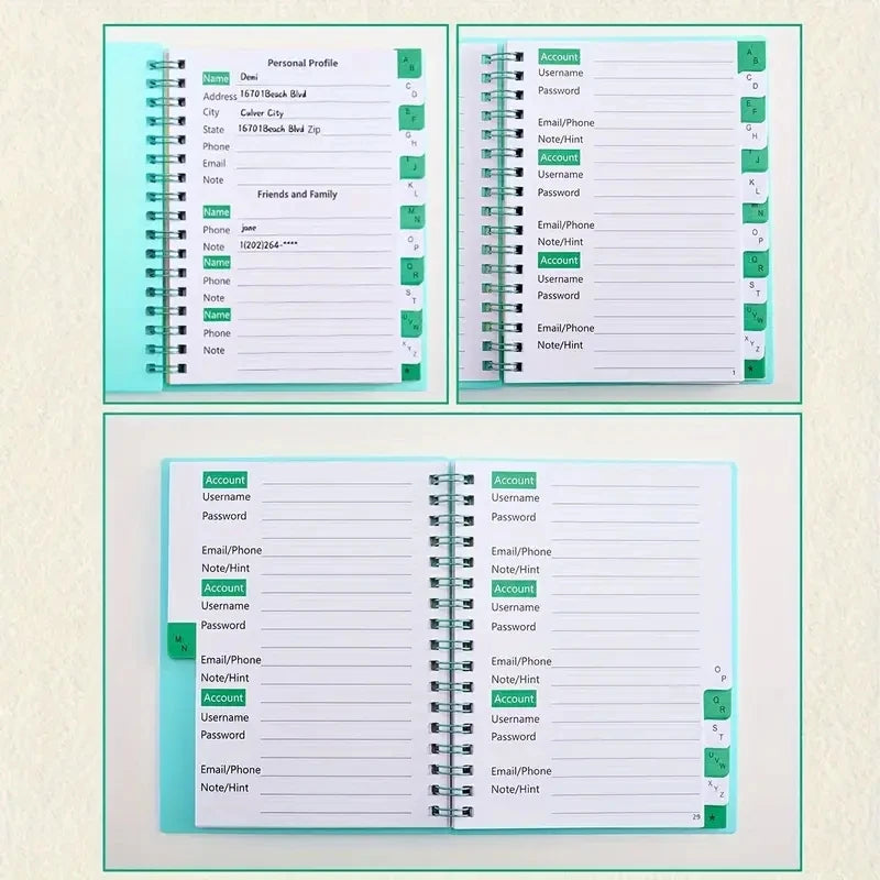 A6 Password Log Book Alphabetical Tabs Spiral Bound Organizer Home
