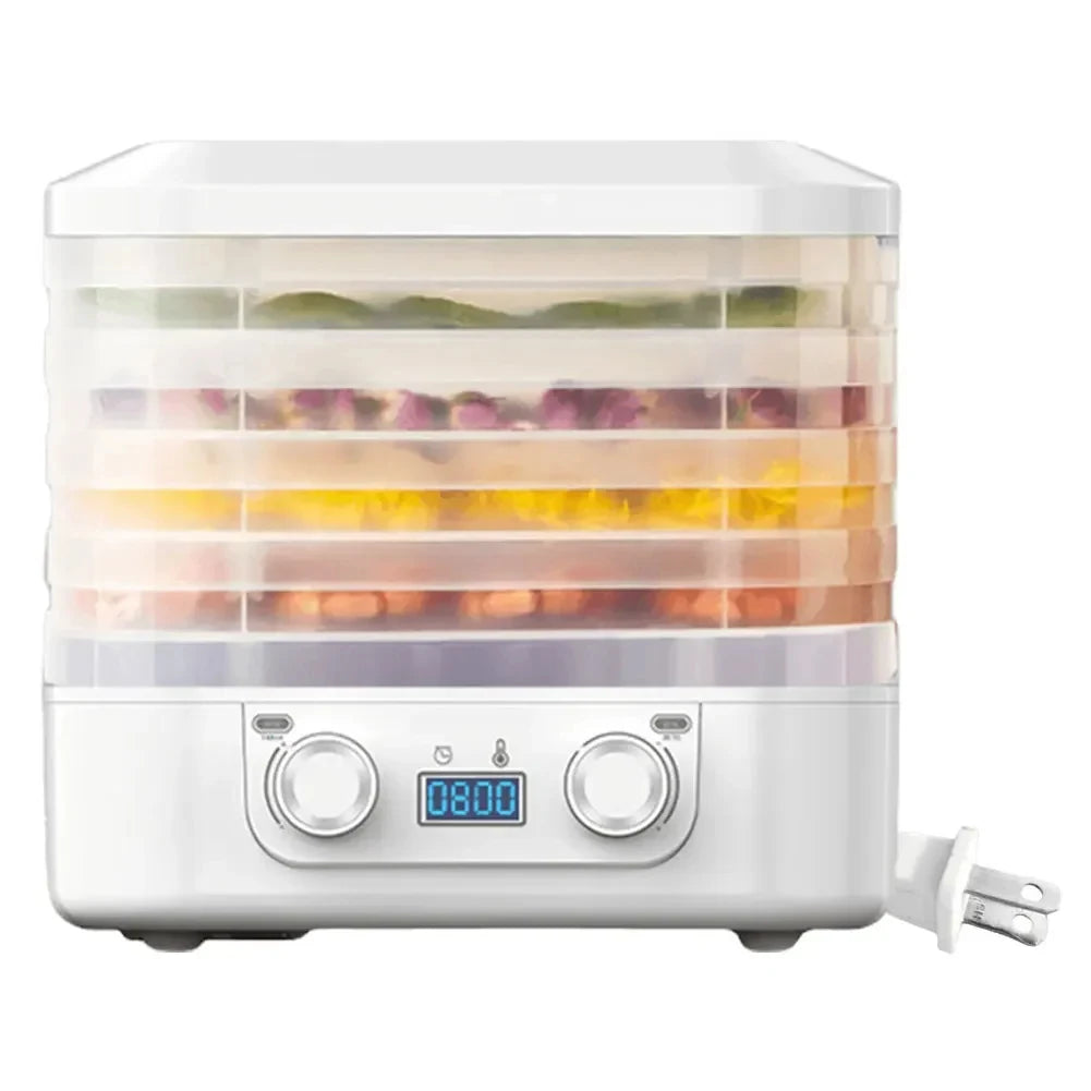 48Hours Long Lasting Thermostatic Fruit Drying Device 5 Layers Food Dehydrator Snack Herb Desiccator Temperature Adjustable Peaceful Pleasures Health and Wellness White