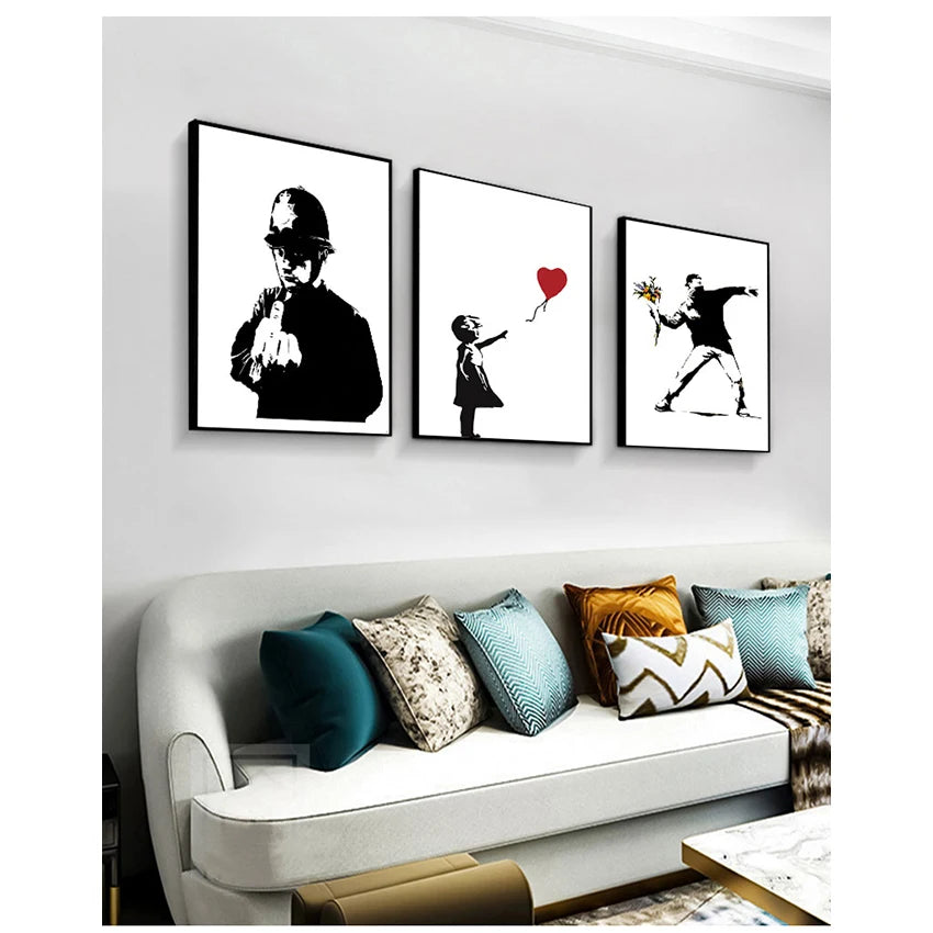 Banksy Abstract Canvas Wall Art Print | Nordic Living Room Decor
