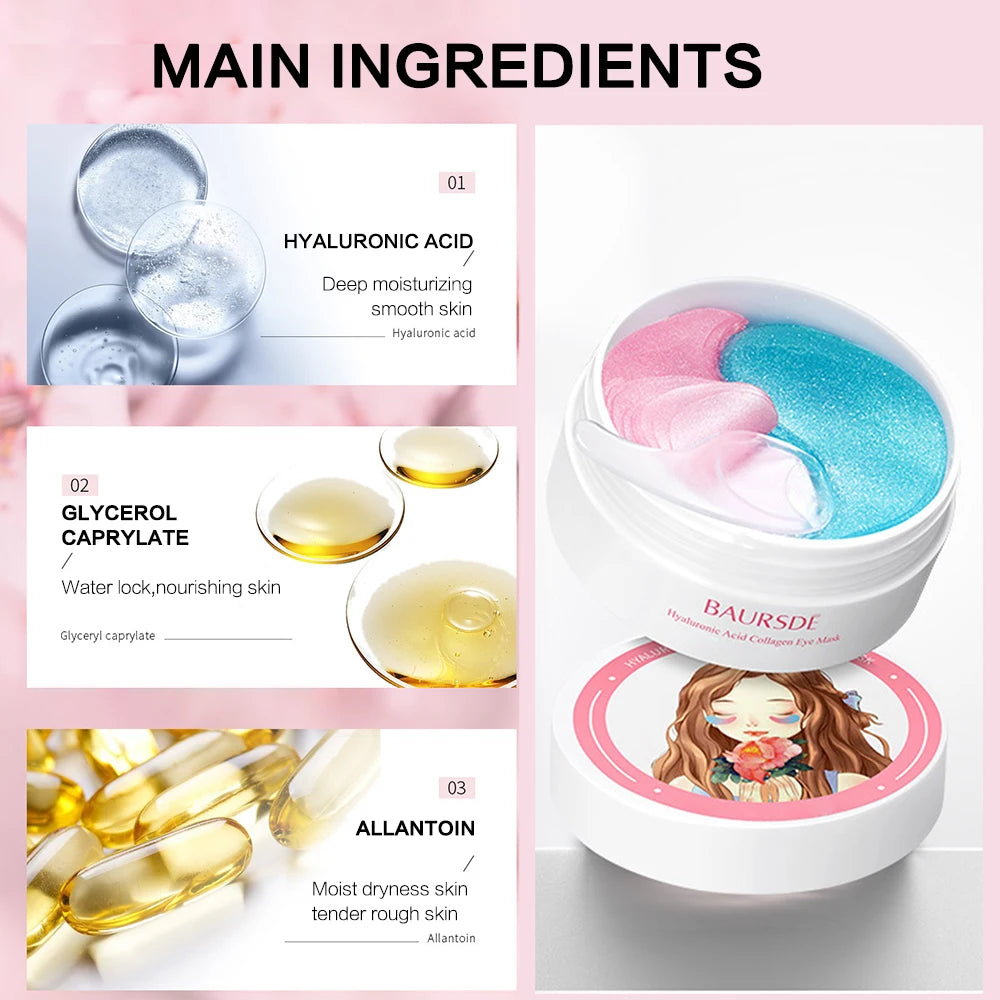 Cherry Blossom & Collagen Dual-Tone Eye Mask - Hydrating, Moisturizing & Nourishing Under Eye Patches 30pairs/Bottle Peaceful Pleasures Health and Wellness