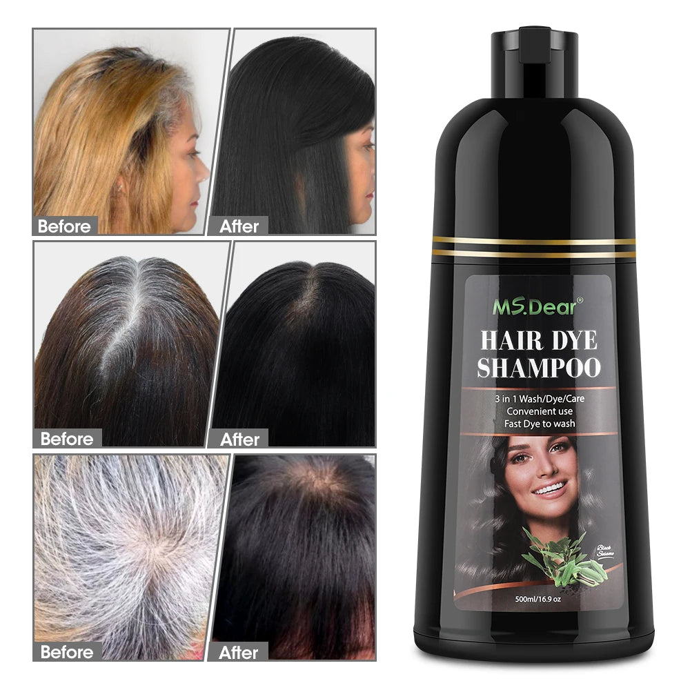 Herbal Hair Dye Shampoo — Fast Black Color, Deep Moisture, Botanical Formula | 500ml Peaceful Pleasures Health and Wellness