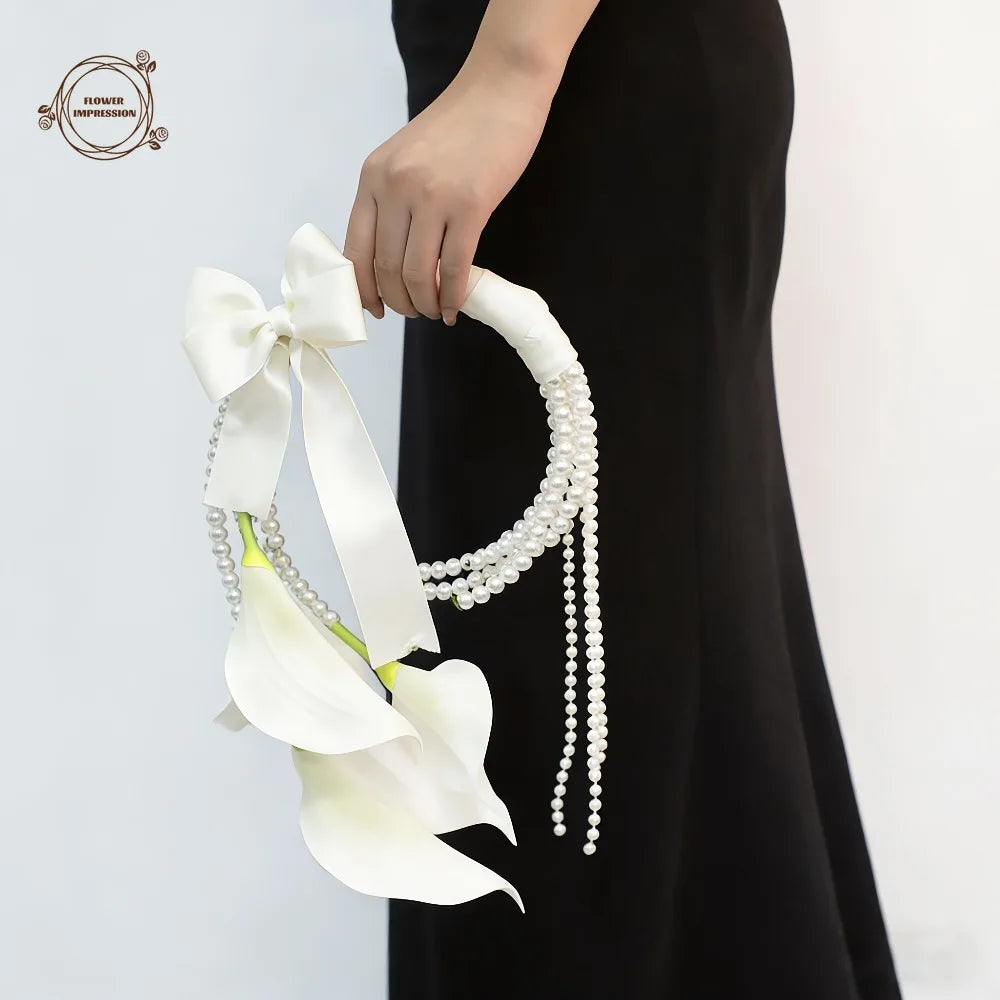 White Faux Calla Lily Bridal Hoop Bouquet | Wedding Decor